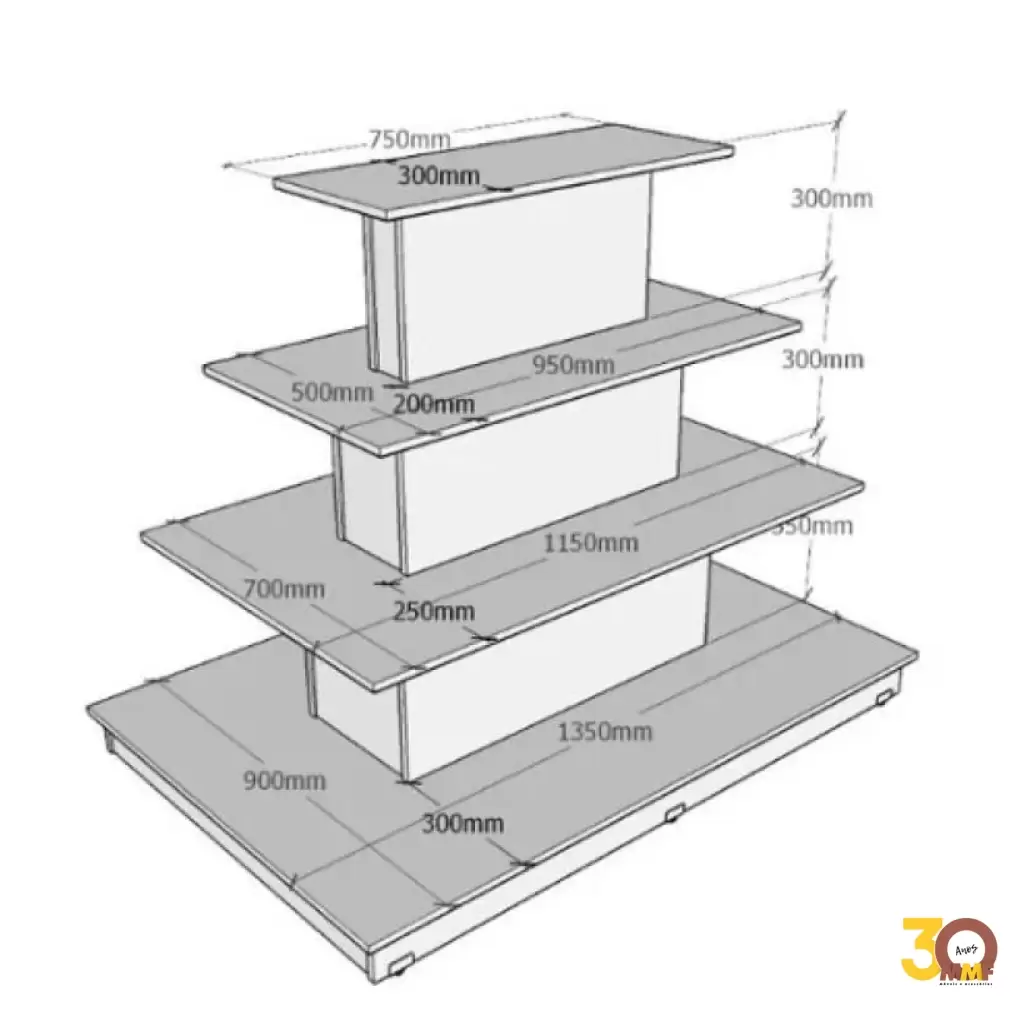 Estante Pirâmide Central em MDF 4 Níveis - 135 x 110 cm Cor Branco