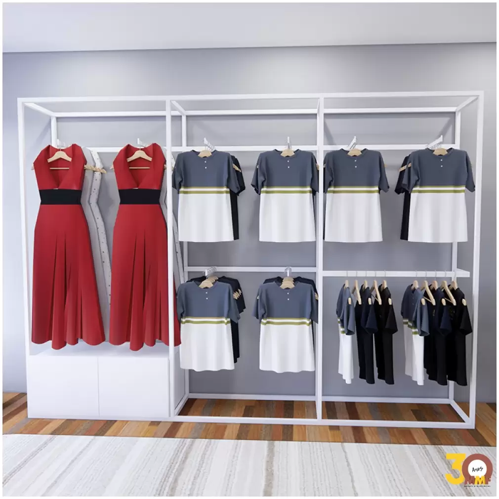 Conjunto Closet Estante 34 Com Porta e Arara Frontal e Lateral 3,06 mt Branco