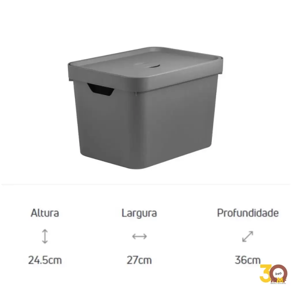 Caixa Organizadora Cube M 18 Litros Com Tampa Chumbo Cc450