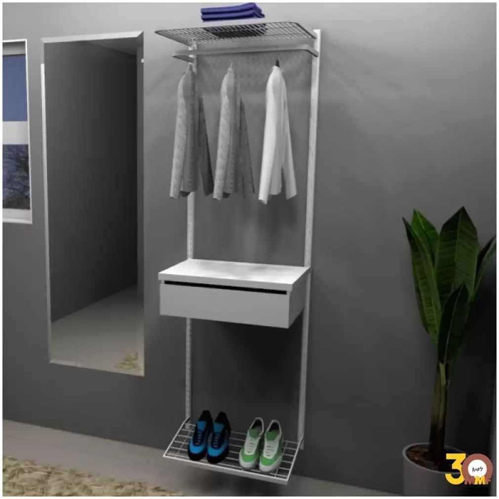 Kit Closet Cabideiro/Gaveteiro/Prat./Sapa. - 60 x 200 cm Cor Branco