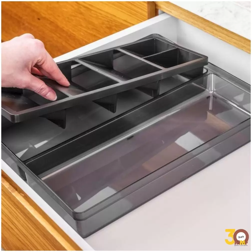 Organizador De Talheres E Utensilios Clear Preto Fechado