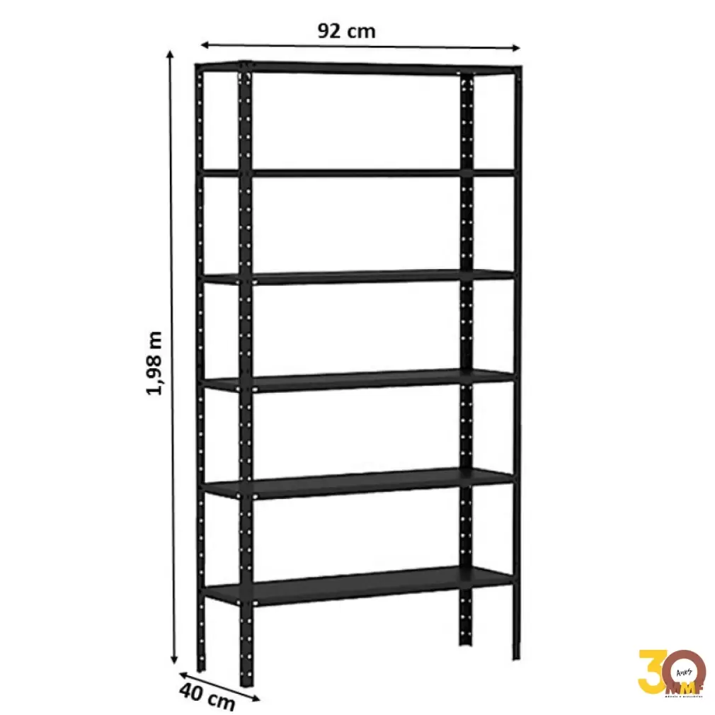 Estante De Aço Com Reforço 6 Prateleiras - 92 x 42 x 198 cm Cor Preto