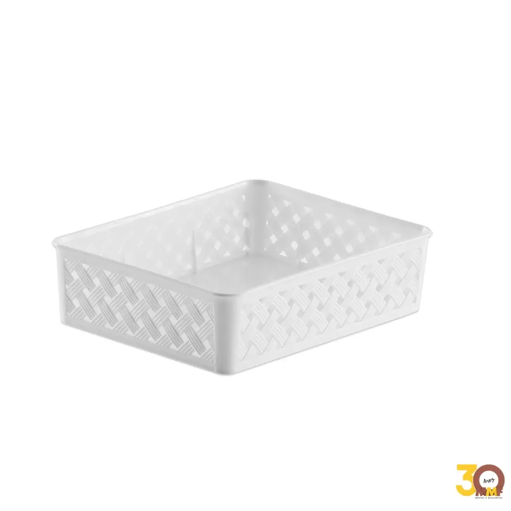 Cesto Organizador Rattan 24 X 19 X 6,5 Branco