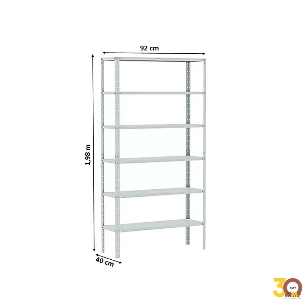 Estante De Aço Com Reforço 6 Prateleiras - 92 x 42 x 198 cm Cor Branco