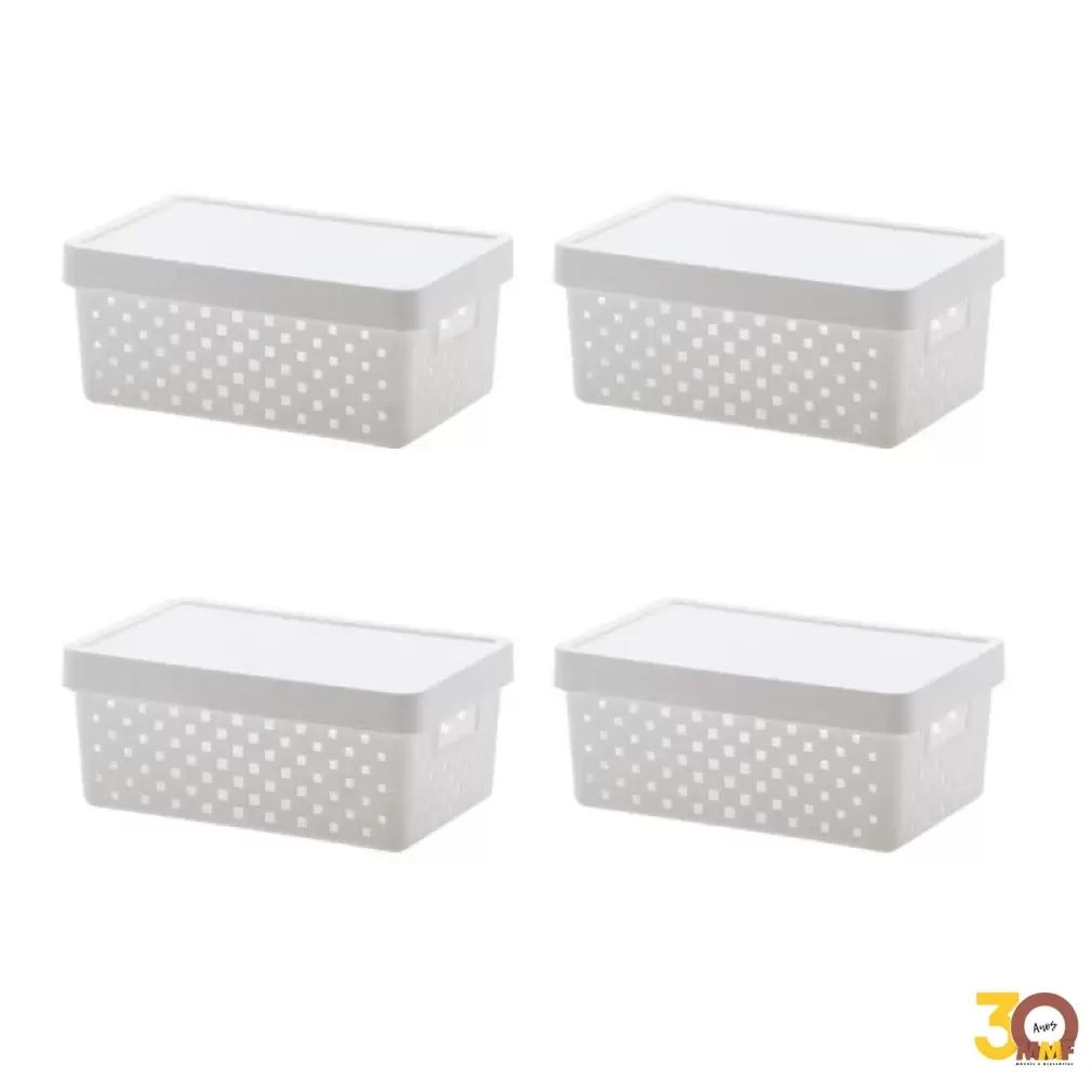 Kit 4 Cesto Organizador Tampa 29X19X12 Quadratta Branco