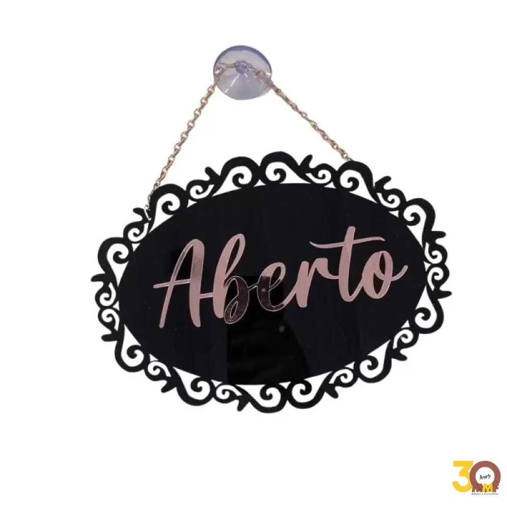 Placa Aberto Fechado - Retro (Grande) Preto C/ Rose