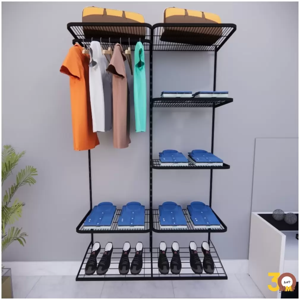 Kit Closet Cabideiro/Prateleiras/Sapateira - 120 x 200 cm Cor Preto