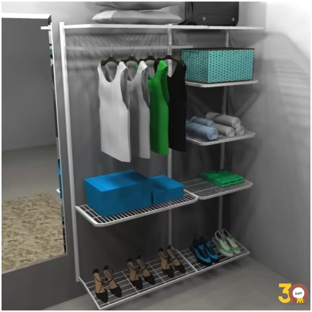 Kit Closet Cabideiro/Prateleiras/Sapateira - 150 x 200 cm Cor Preto