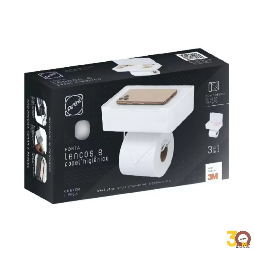 Porta Lenços Umidecidos ,Papel Higiênico e Celular Branco