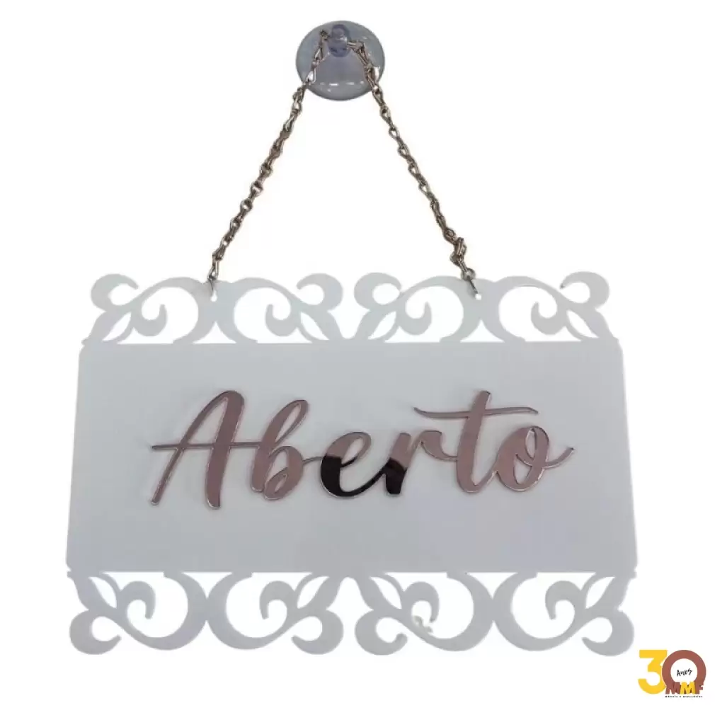 Placa Aberto/Fechado - Retro Branco C/ Rose