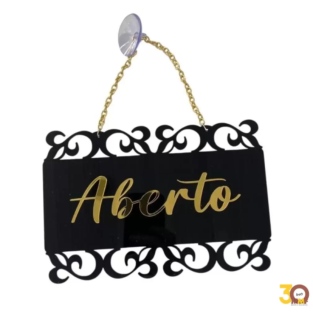 Placa Aberto/Fechado - Retro Preto C/ Dourado