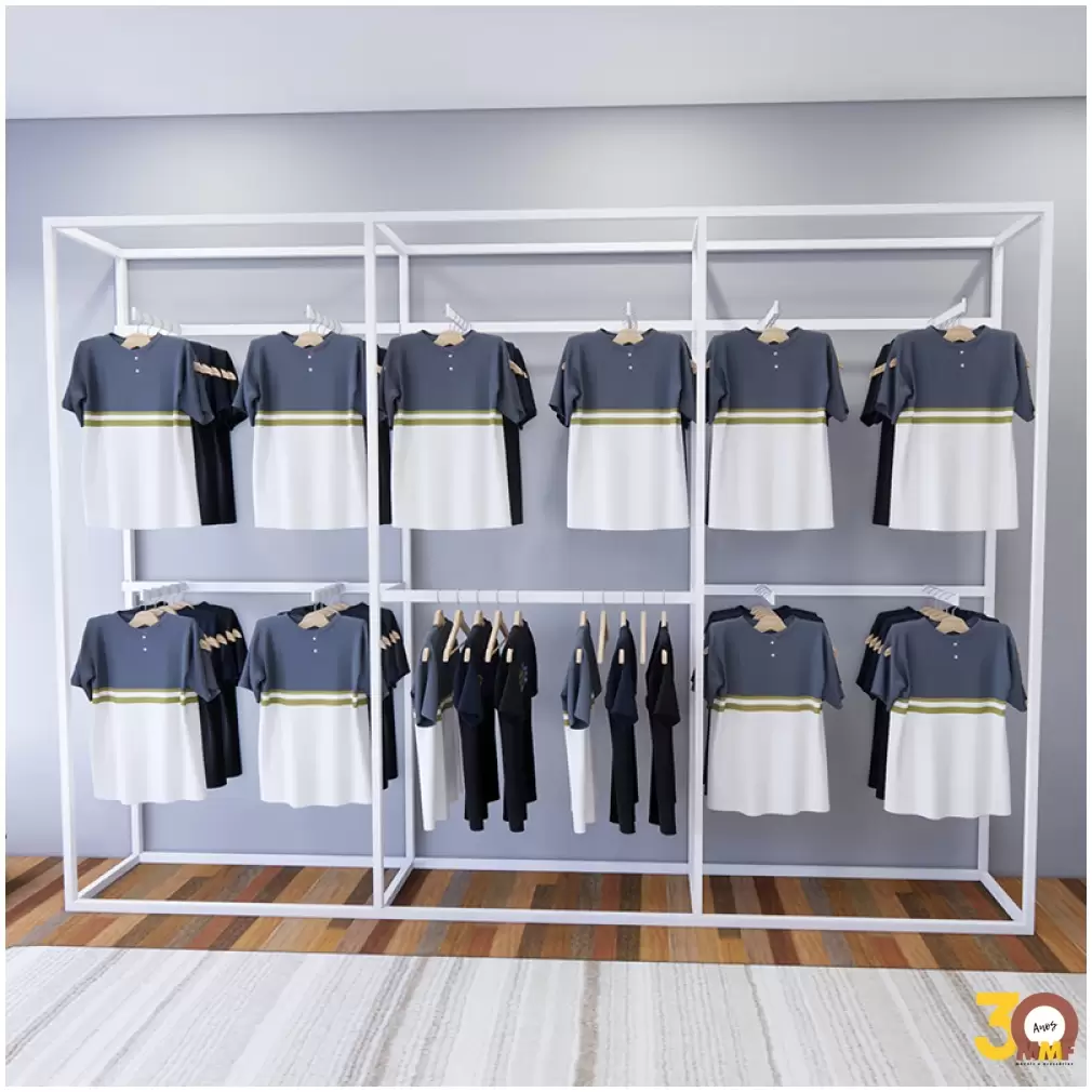 Conjunto Closet Estante 30 Com Porta e Arara Frontal e Lateral 3,06 mt Branco